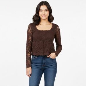 La Peche Lace Long Sleeve Blouse in Brown